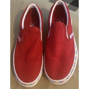 Vans Rainbow Checkered Sidewall Red - White Canvas Slip on Shoes Kids Size 3